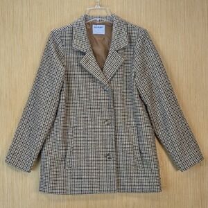 Old Navy Womens Brown Houndstooth Plaid Jacket‎ Medium Mod Retro Dark Academia